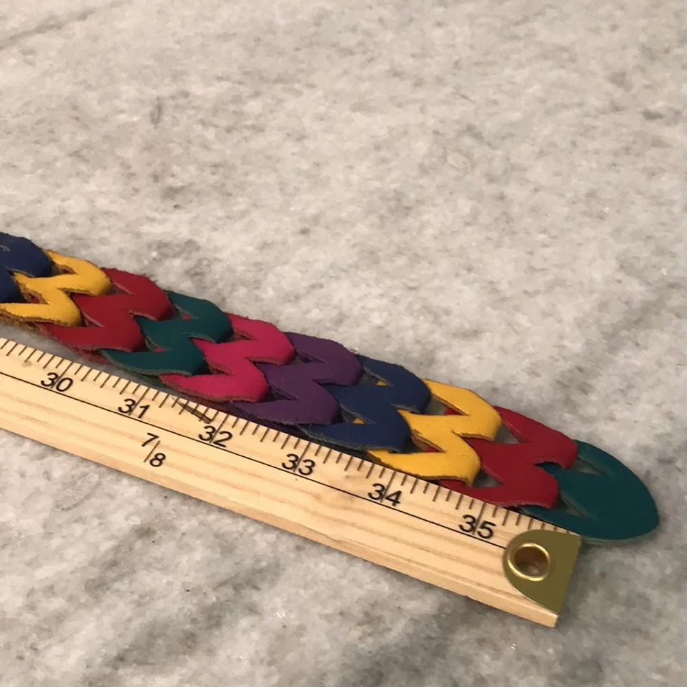 Bohemian Belt Womens Medium Multicolor Leather Weave Hippie Gypsy Artsy Mod Gogo